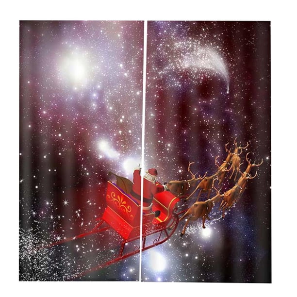 Juego de 2 cortinas decorativas navideñas, cortinas para ventanas, cortinas opacas Santa estrellado