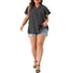 thumbnail image 2 of Blusas de verano de chiffon de manga corta con botones y estampado floral para mujeres de tallas grandes Agnes Orinda 2X en negro y blanco, 2 of 6