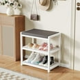 thumbnail image 2 of Small Shoe Bench Shoe Rack Storage Bench Entryway Bench Shoe Shelf with Seat Cushion, Stable Shoe Organizer for Entryway, Living Room, Bench Seat Holds Up to 300 lb, (18"L x 12"W x 17"H, White), 2 of 19