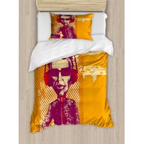 Ambesonne Music Duvet Cover Sets, Grotesque Man Headphones, 2-Twin, Marigold Maroon