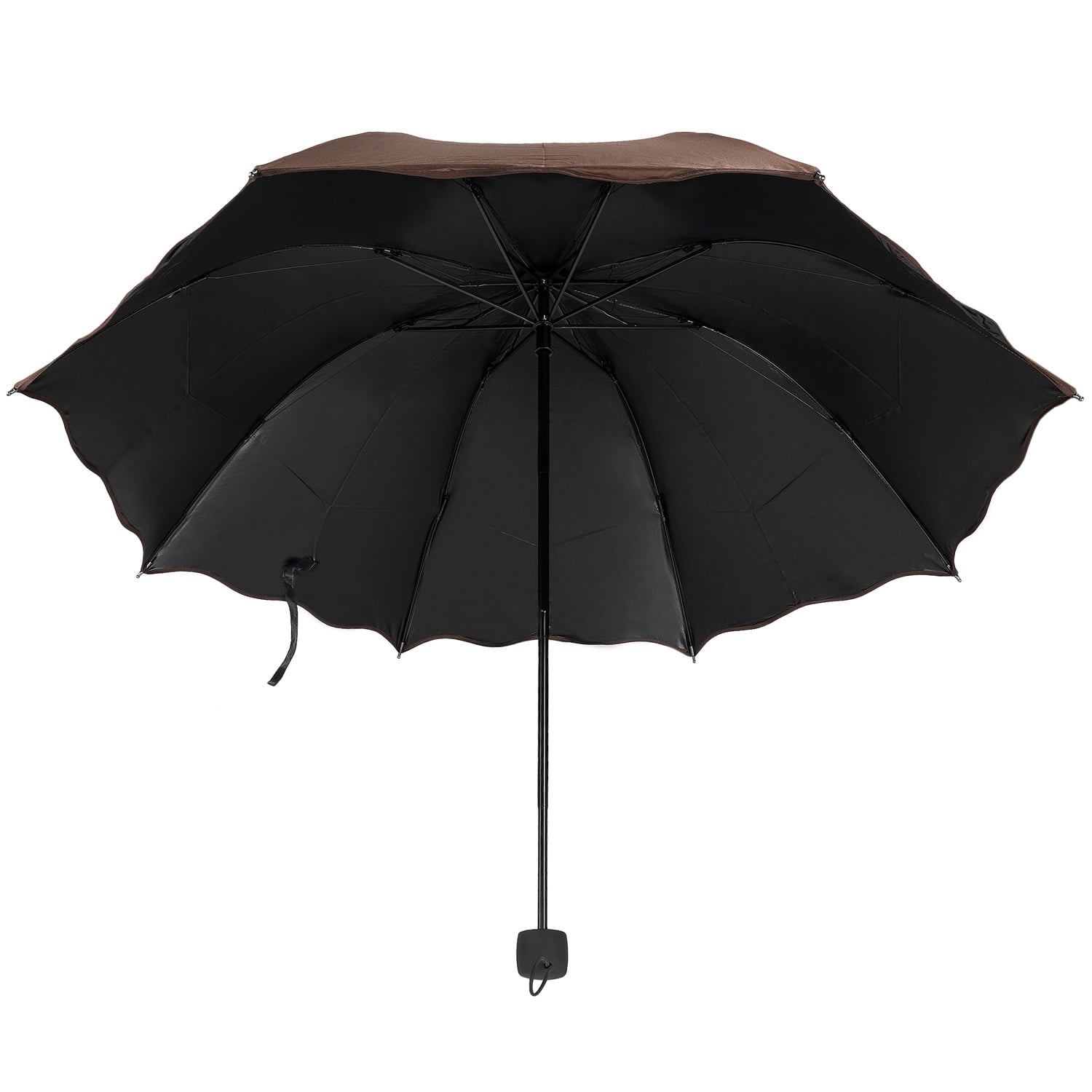 Lightweight Compact Travel Sized Windproof Nylon Umbrella With Scalloped Edges and Easy Open Button