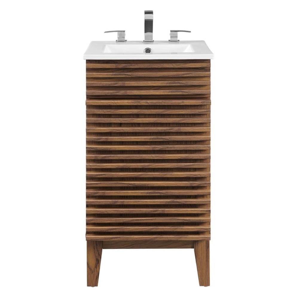 Modway Render 18" Modern Wood Bathroom Vanity Cabinet in Walnut/White
