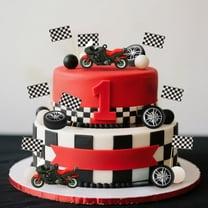Motorcycle Race Cake Decor Set - 3D Soft Rubber Motorbike & Checkered Flags for Themed Parties