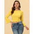 thumbnail image 3 of Unique Bargains Blouse Évasée à Manches Longues pour Femmes avec Nœud dans le Dos Crop Top de Fête, 3 of 5