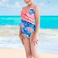 thumbnail image 6 of URMAGIC URMAGIC 4-12T Child Girls One Piece Ruffle Swimsuit Criss Cross Bathing Suit Swimwear/Blue Flower, 6 of 6