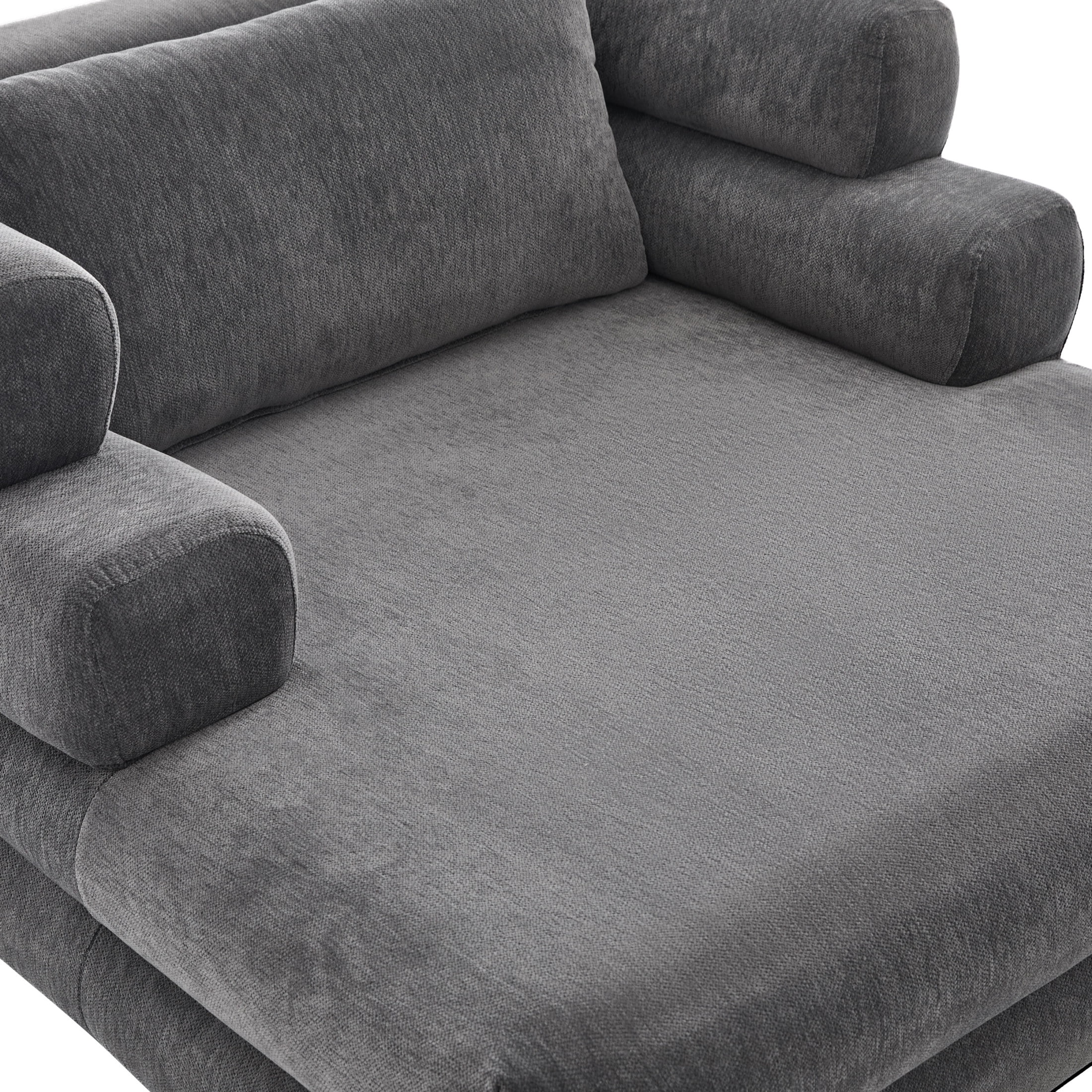 Christopher Knight Home 52.4" Oversized Chenille Chaise Lounge, Modern Sofa Bed with Layered Armrests, Gray