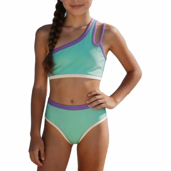 YEPGAR Girls Bikini Set 2 Piece Swimming Dress High Waisted Padded Bathing Suit Comfortable Girls' Swimwear for 7-16 Years (Mint Green, 9-10 Years)