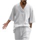 thumbnail image 1 of Camisas de Manga Corta de los Hombres con Cuello en V Set de Blusa, Poliéster Ligero para el Hogar, Diario Y Próximo Verano de Primavera, 1 of 6