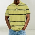 thumbnail image 2 of ZCFZJW Athletic T-Shirts for Men Casual Striped Color Block Printed Summer Short Sleeve Button V Neck Henley Shirts Loose Regular Fit Cotton Tees Tops Yellow L, 2 of 5