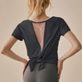 thumbnail image 1 of Camisas de entrenamiento con espalda abierta para mujer, camisetas de verano, manga corta, atlética, ajuste holgado, ropa transpirable para yoga, negro brillar  Electrónica, 1 of 5