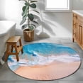 thumbnail image 4 of Round Area Rug 3ft, Abstract Ocean Coastal Beach Non-Slip Non-Shedding Floor Mat, Summer Blue White Sea Wave Painting Washable Sturdy Carpet for Living Room Bedroom Home Decor, 4 of 9