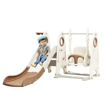 4 in 1 Toddler Slide and Swing Set for Indoor Playground, Freestanding Kids Climber Slide Playset with Adjustable Seat Height and Basketball Hoop