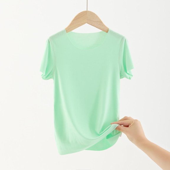 Bxsruta Shirts for Kids, Solid Color Jersey Short Sleeve Tee, Round Neck Casual Top, Comfort Fit Knit Blouse