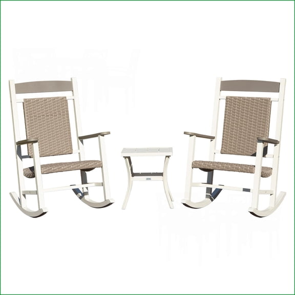 Patio Rocking Chairs Set of 3, Oversized Outdoor Rockers for Porch/Garden, Weather-Resistant, 380lbs Support | Off-White Light Gray | HDPE