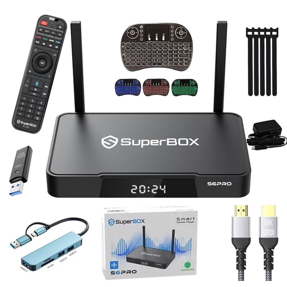 SuperBox S6 PRO 4K Media Device, 2024 Upgraded Model, 4GB RAM 32GB Storage, Home Entertainment Hub with Voice Remote, Time Shift & Parental Controls
