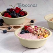 BOSNAL 32 Oz Round Bagasse Bowls (50 Pack) – Compostable, Biodegradable & Eco-Friendly Disposable Bowls for Hot and Cold Foods, Catering & Events