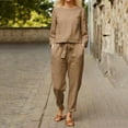 thumbnail image 2 of Women's Solid Color Linen Loose Top And Drawstring Linen Long Pants Set Outfits, 2 of 2