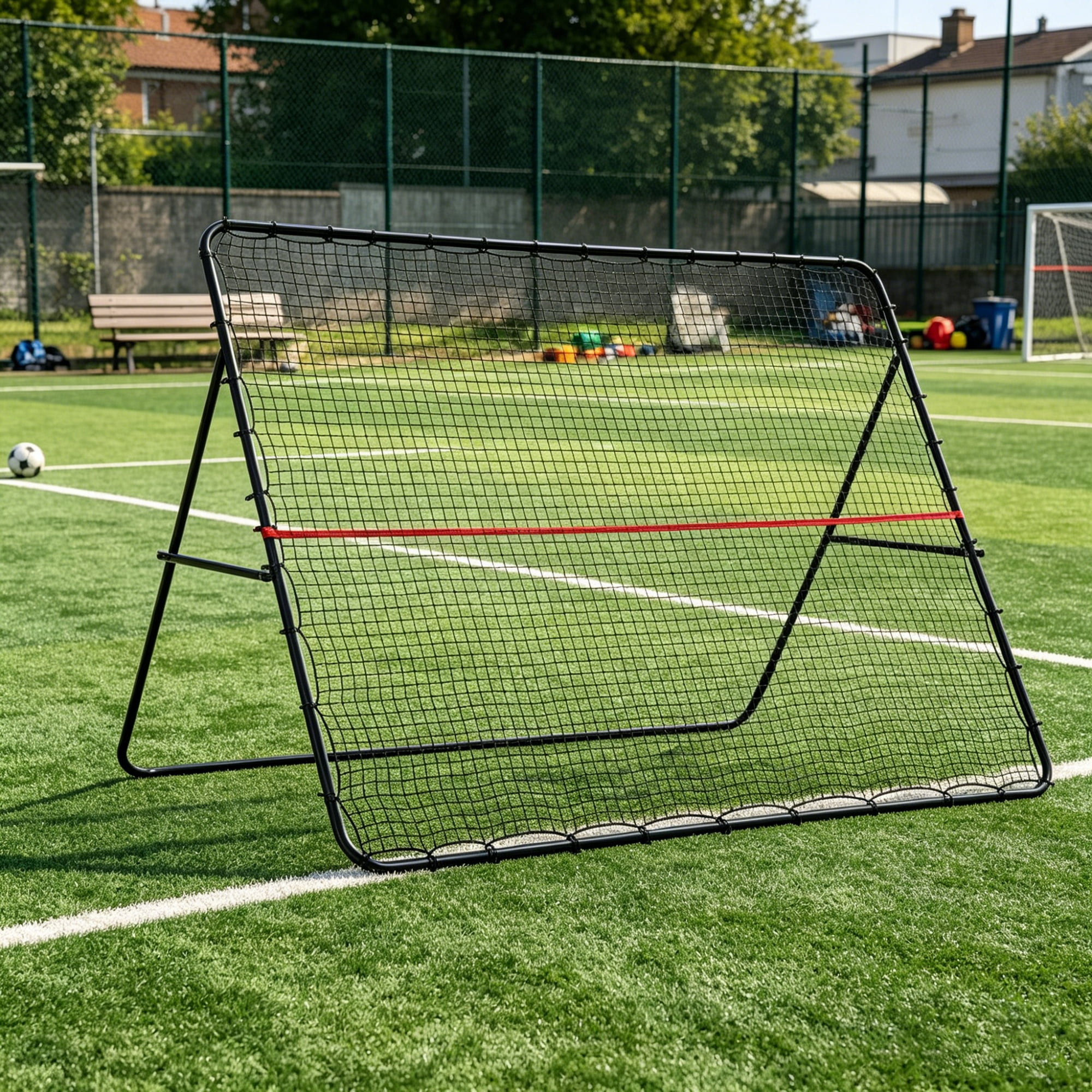 Adjustable Foldable Soccer Rebounder Net with Ground Stakes, Heavy Duty All Weather Steel Frame Training Net for Soccer Baseball Tennis Practice
