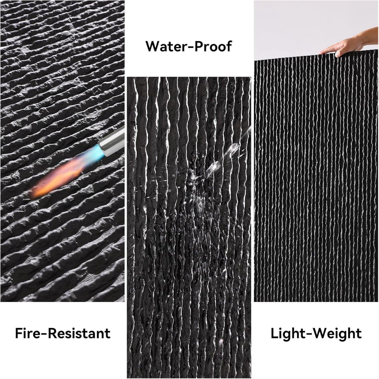 Mirrasia 4PCS 48"x 24" 3D Wall Decor Wall Panels Faux Stone Siding, Carbon Black