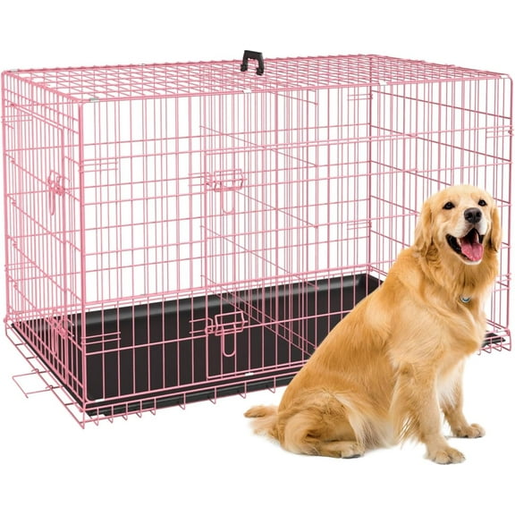 BestPet Folding Dog Crate with Divider and Tray, 42"L
