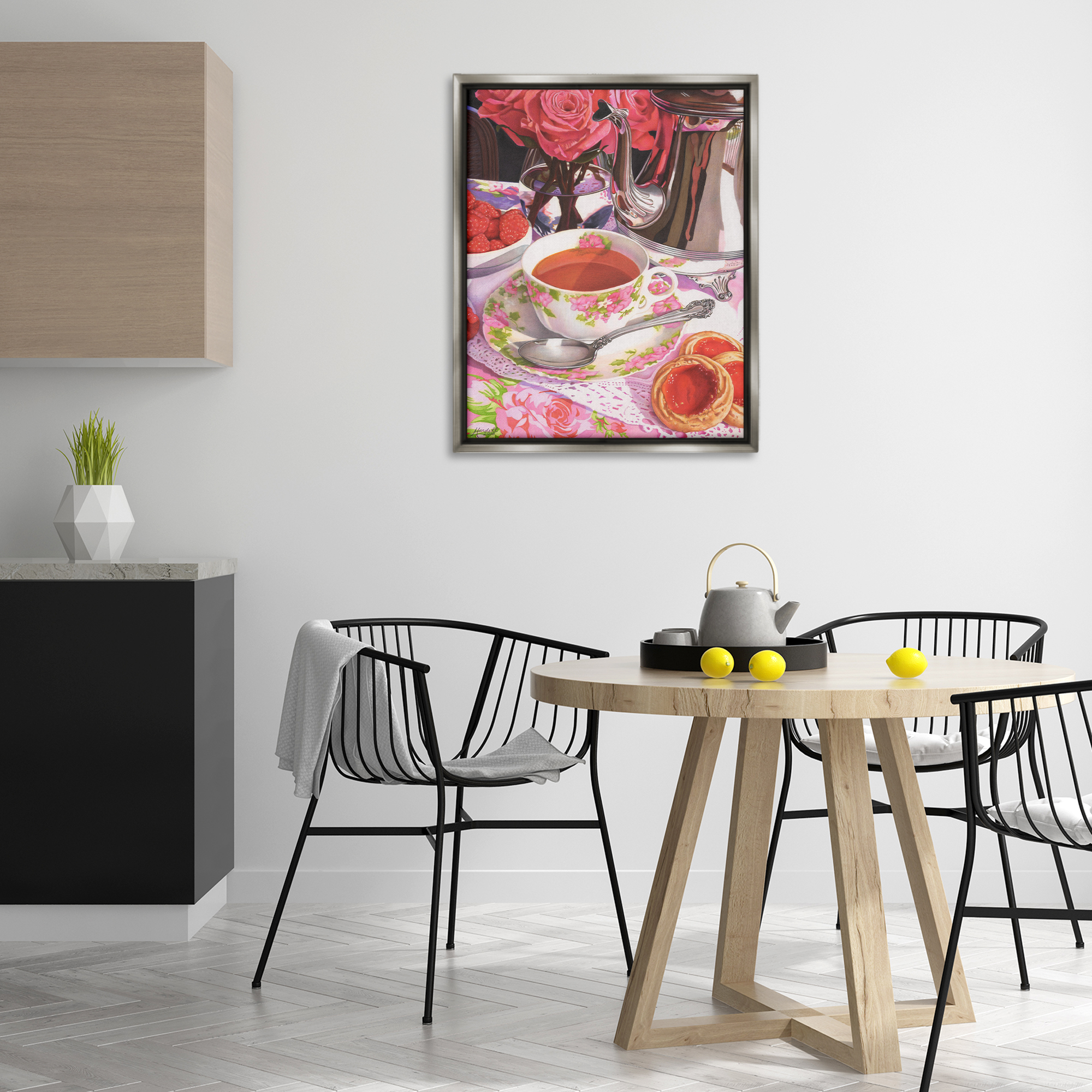 Stupell Industries Tea & Strawberry Cookies Food & Beverage Painting Gray Floater Framed Art Print Wall Art, 25 x 31
