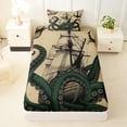thumbnail image 3 of Feelyou Vintage Octopus Ship Anchor Twin Sheet Sets for Men Kids, Nautical Sea Sail Adventure Bedding, Beige, 3-Piece, 3 of 5