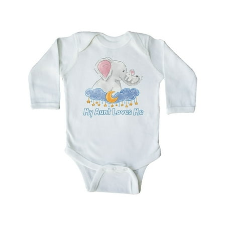

Inktastic My Aunt Loves Me Cute Elephants Clouds Moon and Stars Gift Baby Boy or Baby Girl Long Sleeve Bodysuit