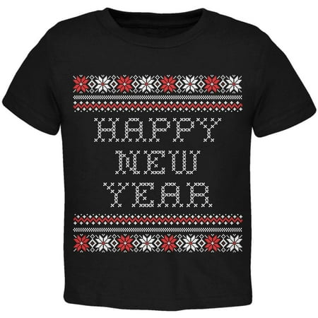

Happy New Year Ugly Christmas Sweater Black Toddler T-Shirt - 2T