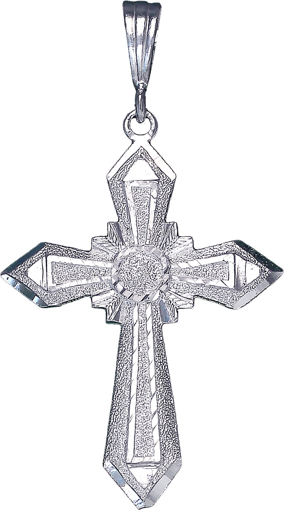 Sterling Silver Cross without Jesus Pendant Necklace with Diamond Cuts and Chain