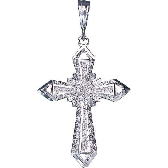 Sterling Silver Cross without Jesus Pendant Necklace with Diamond Cuts and Chain