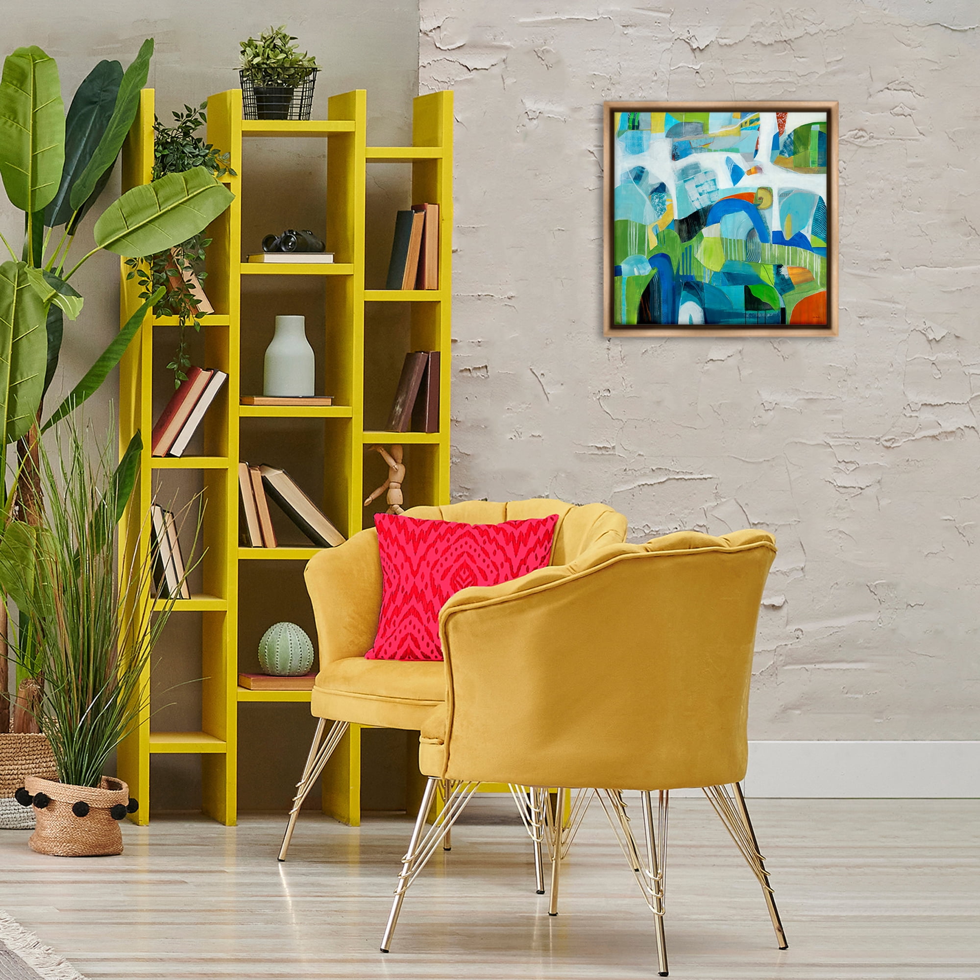Stupell Industries Restless Bright Shapes Abstract Painting Brown Floater Framed Canvas Art Print Wall Art, 18 x 18