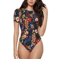 thumbnail image 2 of Goofa Vintage Floral Printed Women Rash Guard Short Sleeve,Tummy control Swimsuit Surfing Swimsuit Bathing Suit One Piece Swimsuit UPF 50-Medium, 2 of 9