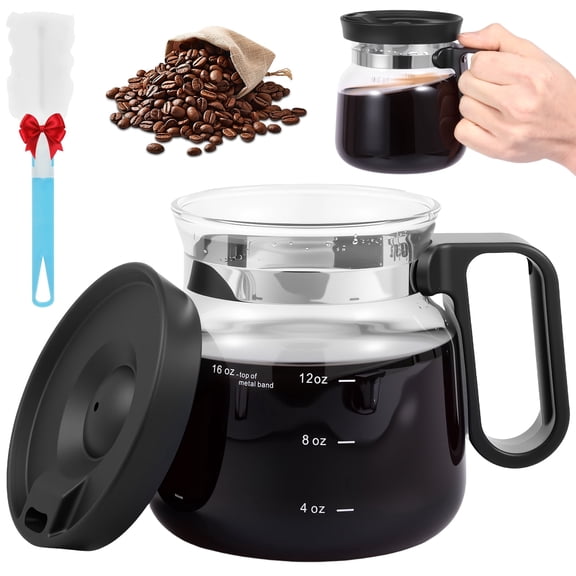 16 oz Coffee Pot Mug Coffee Pot Cup with Spill Proof Lid Cup Brush Portable Glass Coffee Mug Espresso Cup for Hot Tea Chocolate Milk