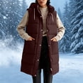 thumbnail image 2 of Hueook Puffer Vest for Women Hooded Sleeveless Zip Up Long Length Casual Winter Vest Coat with Pockets Brown XL, 2 of 9