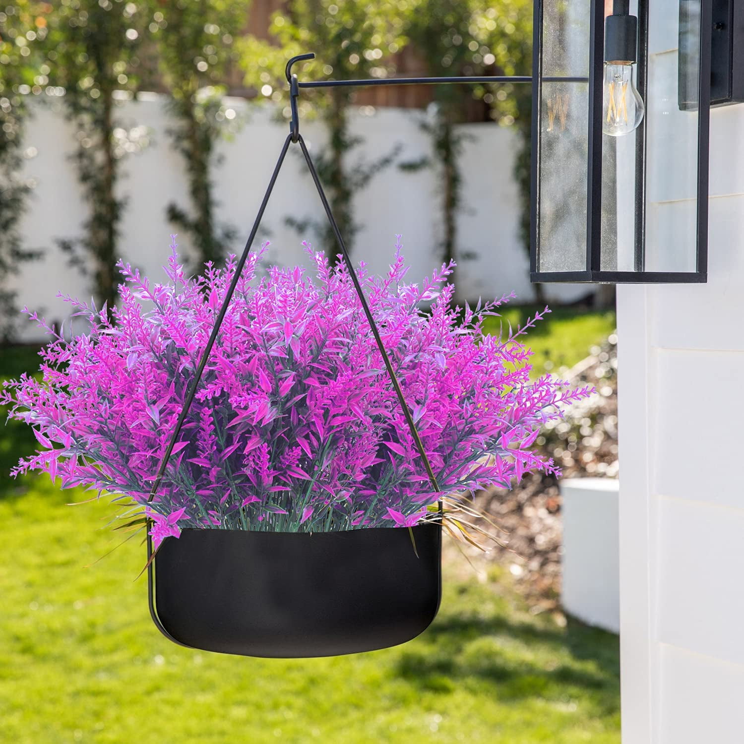 12 Bundles Artificial Lavender Flowers Outdoor Fake Flowers for Decoration UV Resistant No Fade Faux Plastic Plants Garden Porch Window Box Décor (Purple)