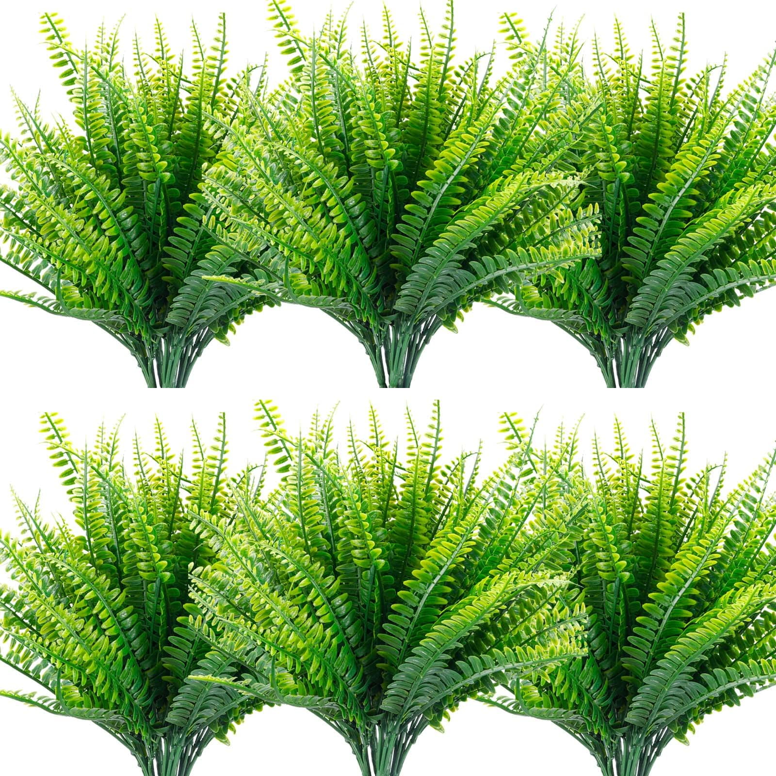 Dolicer Fake Ferns Fall Shrubs 6 PCS Artificial Boston Fern Plants Bushes  Artificial Ferns for Outdoors UV Resistant Outdoor Plants for Autumn Home