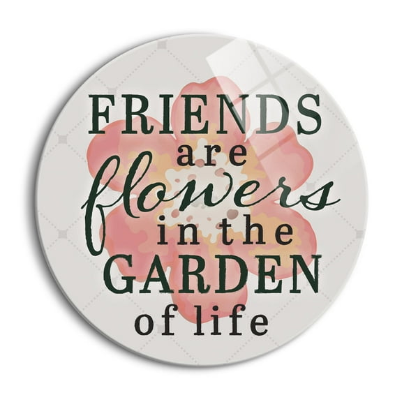 Friends Flowers Life Coral Floral Lattice 24 inch Glass Wall Hanging Sign