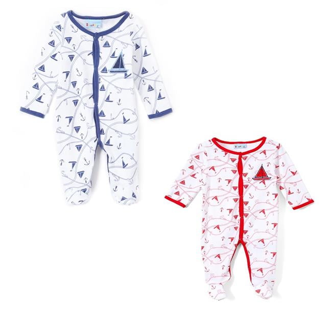 DDI 2330487 Preemie Baby Sleep N Play Pajamas Sail Boat, Blue & Red