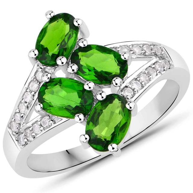 1.86 Carat Genuine Chrome Diopside and White Zircon .925 Sterling Silver Ring QJ Model