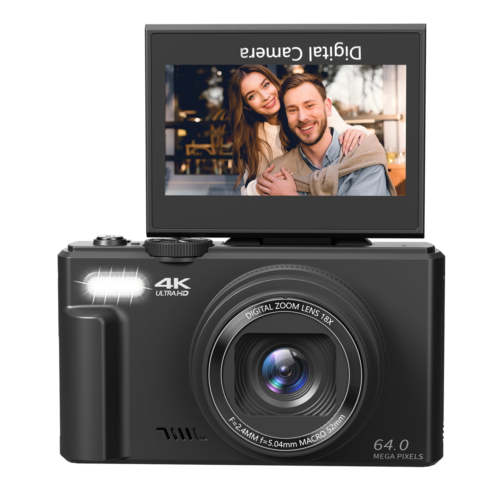 Saneen Digital Camera 4K 64MP Vlogging Camera for YouTube 3''180°Flip Screen 18X Zoom Autofocus 32GB SD Card Video Cameras for Beginners