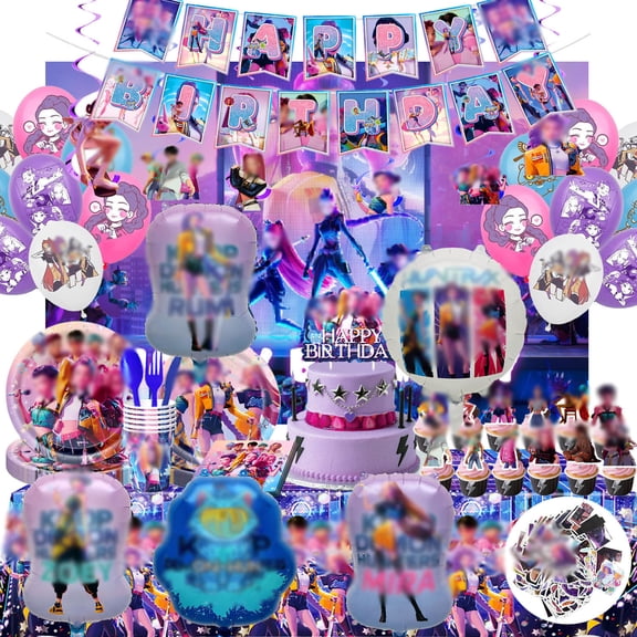 Birthday Party 289 Pcs Decoration Set - 24 Cake Toppers, 1 Happy Birthday Banner, 1 Large Cake Topper, 1 Table Cloth, 18 Latex Ballnoon Party Supplies for Fans.