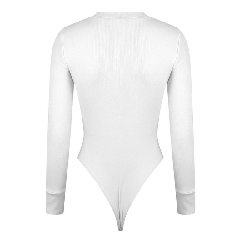 Lovskoo Long Sleeve Bodysuit for Women Tummy Control Shapewear Jumpsuit  Seamless Sculpting Thong Body Shaper Tops White 