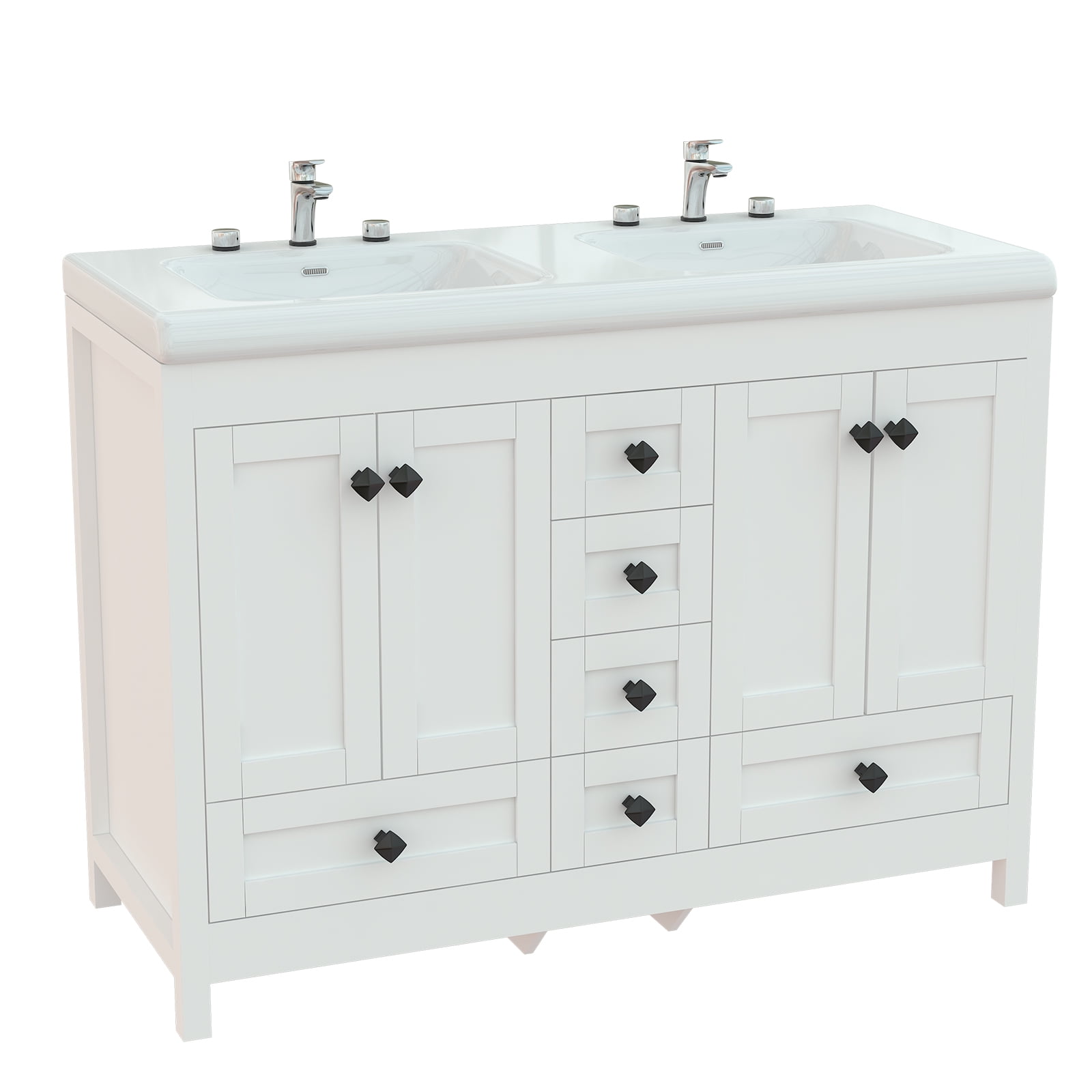 Jarbalai 47" Modern Double Sink Bathroom Vanity with 6 Drawers and Soft-Close Cabinet, White
