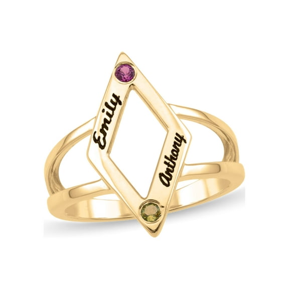 Personalized Diamond Shaped Engravable Couple's Birthstone Ring in 10K Gold by Jewlster