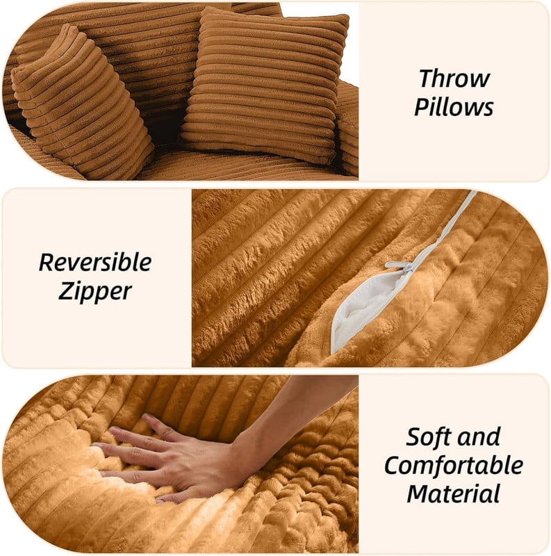 Oversized Chaise Lounge Chair Indoor, Upholstered Sofa Bed Sleeper Sofa Corduroy Cloud Couch Boneless Sofa Reading Chair with 3 Pillows for Living Room, 49.2''x66.1''