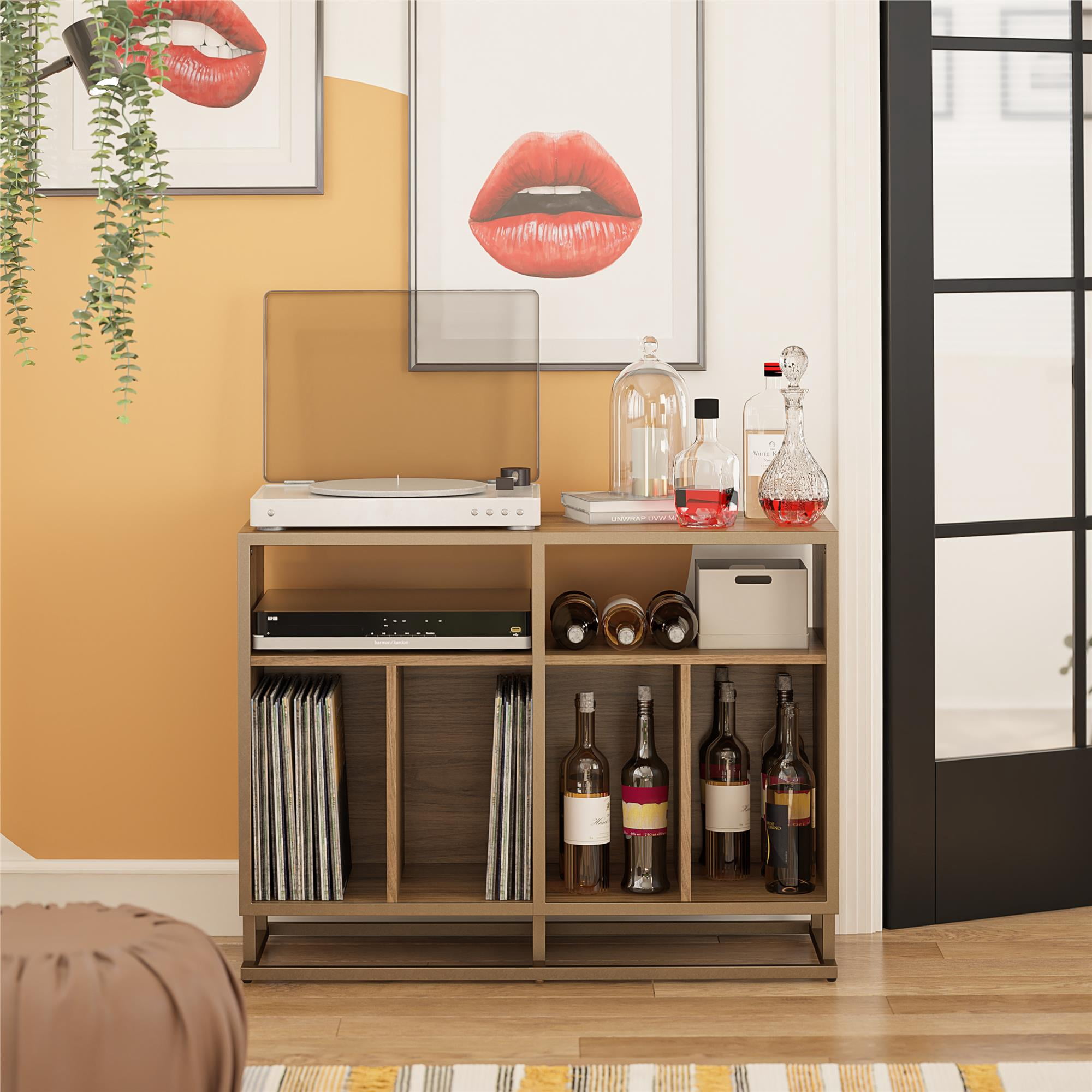 Novogratz Regal Double Wide Record Station/Accent Cabinet, Walnut
