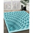 thumbnail image 3 of Ahgly Tapis Rond Lavable en Machine Intérieur Transitionnel Bleu, 6 Pieds Rond, 3 of 7