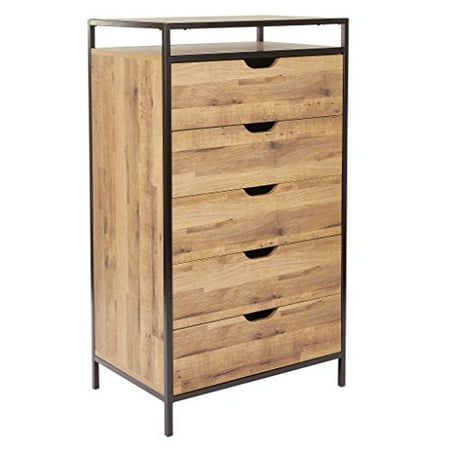 Quinton 5 Drawer Dresser Salvage Oak Finish With Matte Black