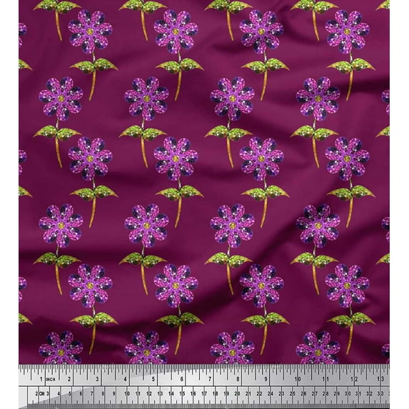 Soimoi Cotton Voile Fabric Leaves & Floral Artistic Print Fabric by Yard 56 Inch Wide