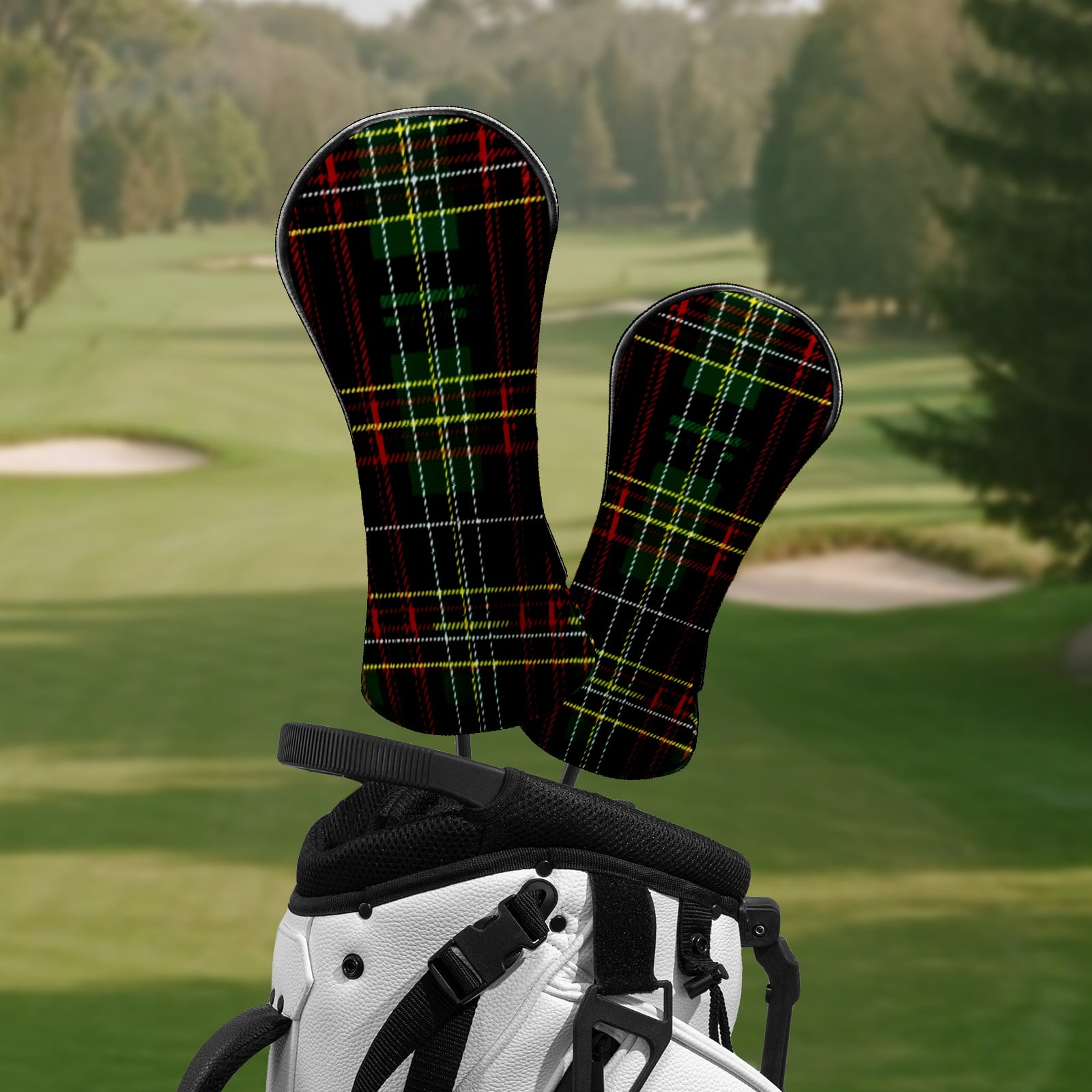 Golf Head Covers for Woods and Driver Waterproof Leather Golf Club Head Covers for Women Men Golf Driver Fairway Wood Headcover Dark Plaid Seamless Design